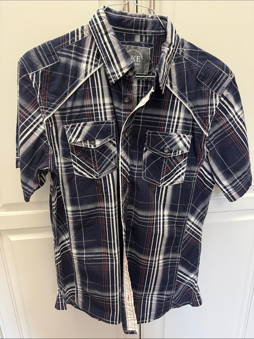 Lightweight Short-Sleeve Plaid Shirt - Navy/White